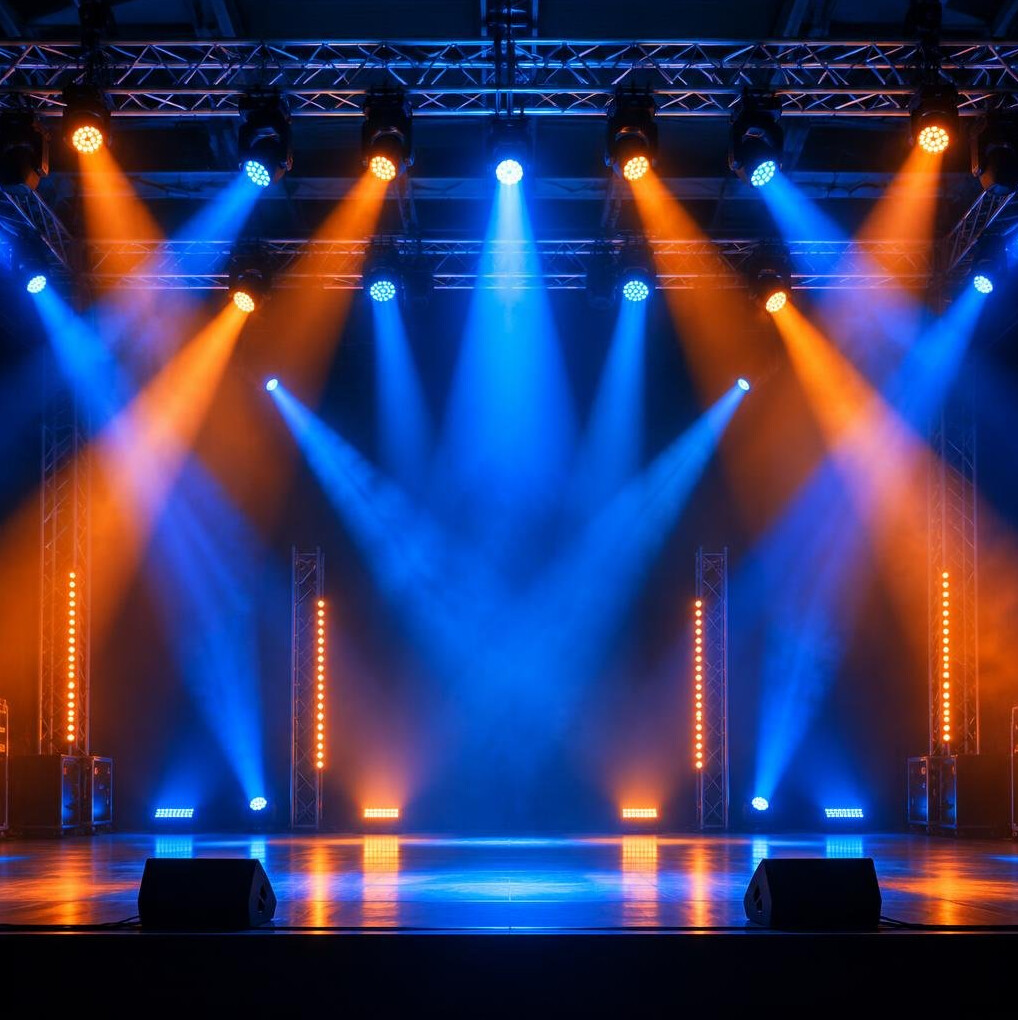 Stage with blue and orange lights